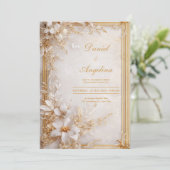Invitation Luxe Gold Floral Mariage (Debout devant)