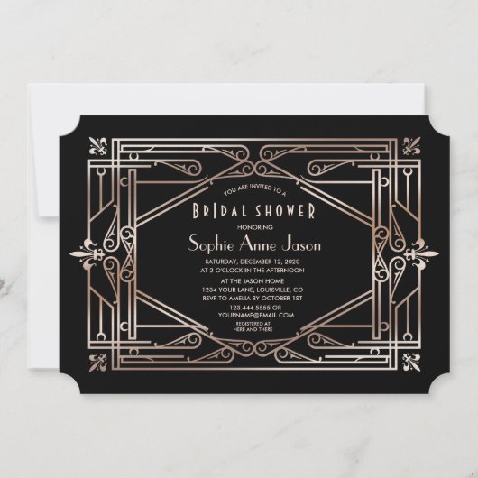 Invitation Luxe Gold Great Gatsby Fête des mariées Art Déco (Devant)