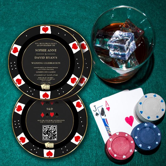 Invitation Luxe Gold Poker Chip Casino QR Code Mariage