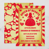 Invitation Luxe Gold Red Reine Des Coeurs Anniversaire (Devant / Derrière)
