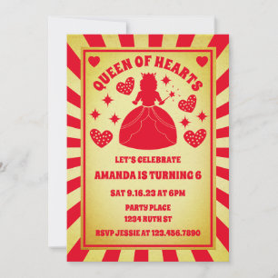 Invitation Luxe Gold Red Reine Des Coeurs Anniversaire