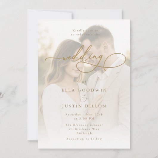 Invitation Luxe Gold Script & Mariage Portrait (Devant)