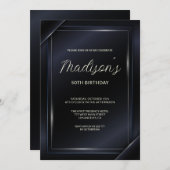 Invitation Luxe gris foncé Arrière - plan Silver Lines Annive (Devant / Derrière)