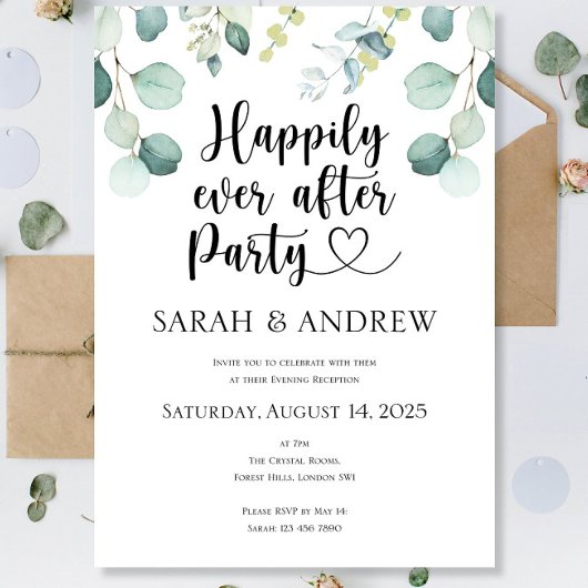 Invitation Luxe Joyeux Jour Après Mariage de fête Eucalyptus