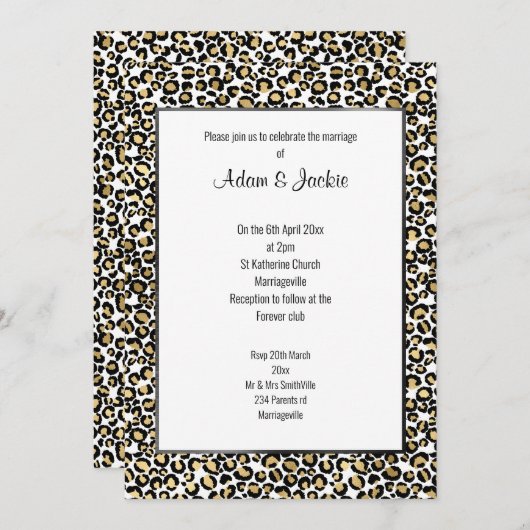 INVITATION LUXE LEOPARD BLACK TRIM MARIAGE (Devant / Derrière)