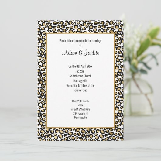 INVITATION LUXE LEOPARD OR TRIM MARIAGE (Debout devant)