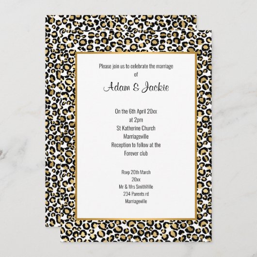 INVITATION LUXE LEOPARD OR TRIM MARIAGE (Devant / Derrière)