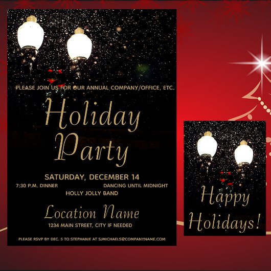 Invitation Luxe Lumières Black & Gold Corporate Holiday Party
