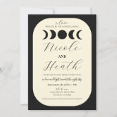 Invitation Luxe Lunaire Mariage à Phase de Lune Noir & Crème (Devant)