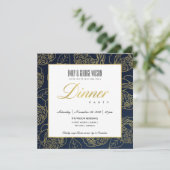 INVITATION LUXE LUSH NAVY FAUX OR ROSE FLORAL DINER DE SOIREE (Debout devant)