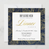 INVITATION LUXE LUSH NAVY FAUX OR ROSE FLORAL SOIREE DE DINER (Devant)