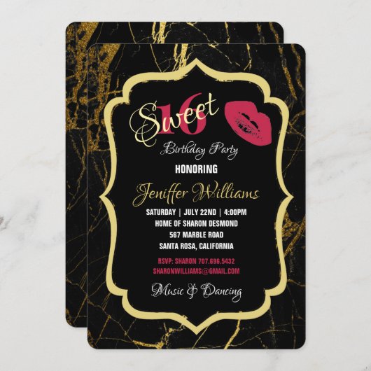 Invitation Luxe Marbre noir et or Texture                 (Devant / Derrière)