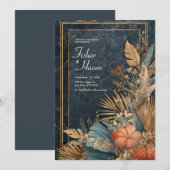 Invitation Luxe Marbre noir & Mariage VIP Tropical Gold (Devant / Derrière)