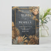 Invitation Luxe Marbre noir & Mariage VIP Tropical Gold (Debout devant)