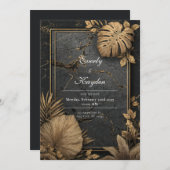 Invitation Luxe Marbre noir & Mariage VIP Tropical Gold (Devant / Derrière)