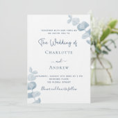 Invitation Luxe mariage blanc bleu poussiéreux (Debout devant)
