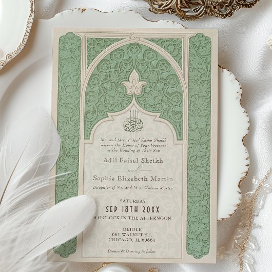 Invitation Luxe Mariage de laque islamique Sage Green