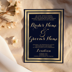 Invitation Luxe Mariage moderne moderne marine bleu or