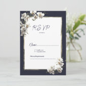 Invitation Luxe marine bleu or blanc orchidée floral RSVP (Debout devant)