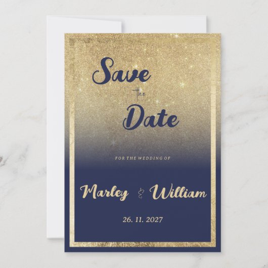Invitation Luxe marine bleu or ombre parties scintillant Enre (Devant)