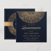INVITATION LUXE MARINE GOLD CLASSIQUE ORNATE MANDALA QUINCEAN (Devant / Derrière)