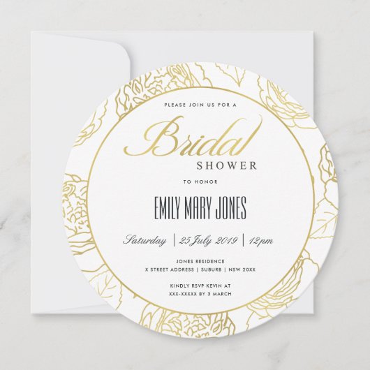 INVITATION LUXE MARINE OR ELEGANT ROSE FÊTE DES MARIÉES FLORA (Devant)