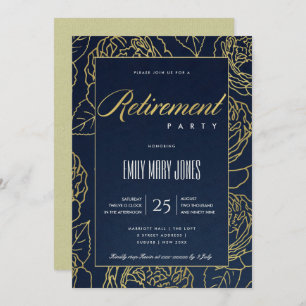 INVITATION LUXE MARINE OR ÉLÉGANT ROSE RETRAITE FLORALE