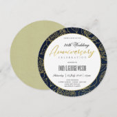 INVITATION LUXE MARINE OR ROSE FLORAL TOUTE ANNÉE ANNIVERSAIR (Devant / Derrière)