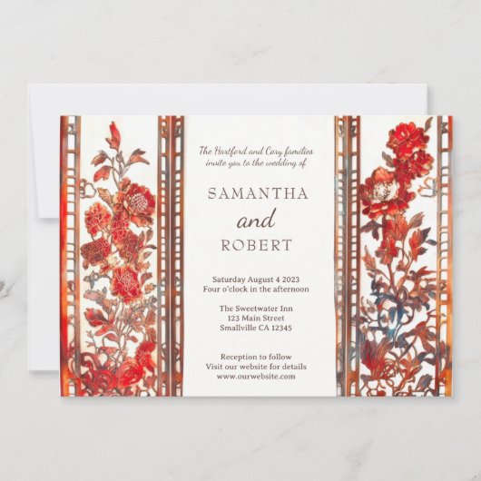 Invitation Luxe moderne Mariage asiatique Ruby (Devant)