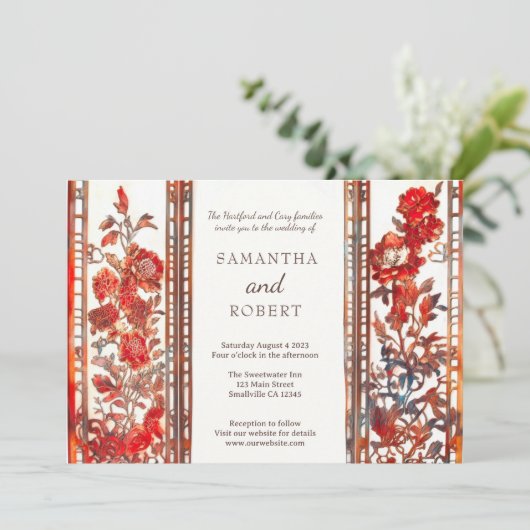 Invitation Luxe moderne Mariage asiatique Ruby (Debout devant)