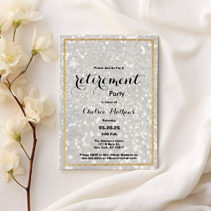 Invitation Luxe moderne or blanc parties scintillant de retra