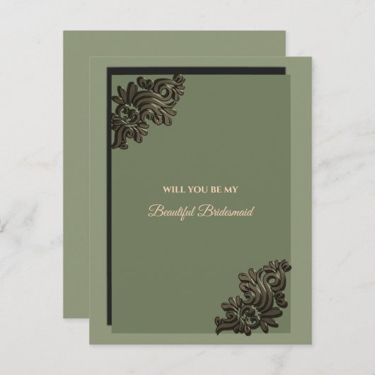 Invitation Luxe Moderne Sage vert or bridesmaid proposition (Devant / Derrière)