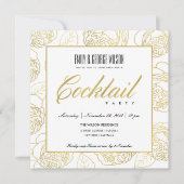 INVITATION LUXE NAVY FAUX OR ROSE FLORAL COCKTAIL PARTY (Devant)
