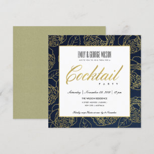INVITATION LUXE NAVY FAUX OR ROSE FLORAL COCKTAIL PARTY