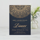 INVITATION LUXE NAVY GOLD CLASSIC ORNATE MANDALA DÎNER PARTIE (Debout devant)