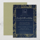 INVITATION LUXE NAVY GOLD KRAFT ROSE ATELIER FLORAL (Devant / Derrière)