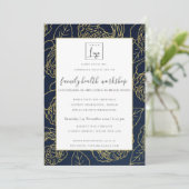 INVITATION LUXE NAVY GOLD WHITE ROSE FLORAL ATELIER ÉVÉNEMENT (Debout devant)