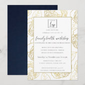 INVITATION LUXE NAVY GOLD WHITE ROSE FLORAL ATELIER ÉVÉNEMENT (Devant / Derrière)