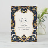 Invitation Luxe Navy Or Anchor Naud Mariage (Debout devant)