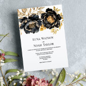 Invitation Luxe noir blanc ivoire or peony Mariage floral
