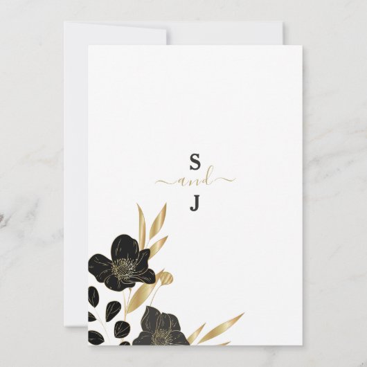 Invitation Luxe noir blanc or floral élégant mariage (Dos)