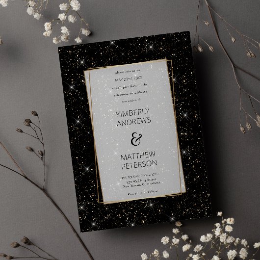 Invitation Luxe noir glam or parties scintillant confetti Mar