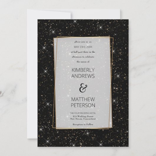 Invitation Luxe noir glam or parties scintillant confetti Mar (Devant)