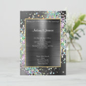 INVITATION LUXE NOIR MÉTALLIQUE HOLOGRAPHIQUE MARIAGE PASTEL (Debout devant)