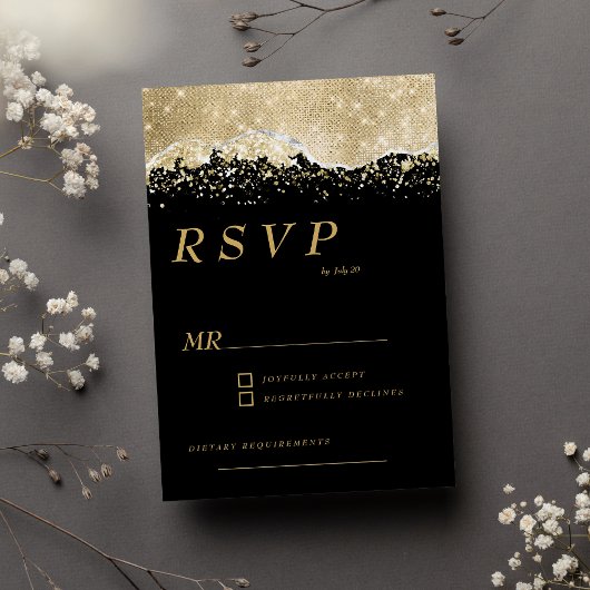 Invitation Luxe noir or argent parties scintillant confetti R
