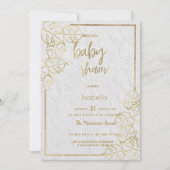 Invitation Luxe or blanc Baby shower dentelle fleurie (Devant)