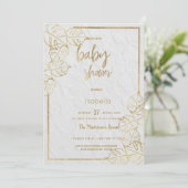 Invitation Luxe or blanc Baby shower dentelle fleurie (Debout devant)