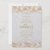 Invitation Luxe or blanc Mariage dentelle fleurie française (Devant)