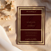 Invitation Luxe or bordeaux monogramme initiales mariage