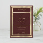 Invitation Luxe or bordeaux monogramme initiales mariage (Debout devant)